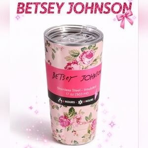 NEW! Betsey Johnson Floral Tumbler 17oz Insulated Pink Rose Cup Cute Travel Mug